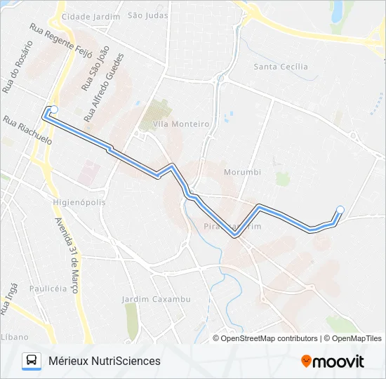 501 TANQUINHO VIA AVENIDA RIO CLARO Bus Line Map