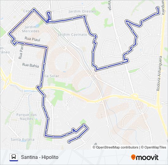 Mapa da linha 08C SANTINA - PARQUE HIPÓLITO VIA SANTA CASA de ônibus