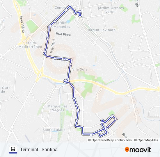 Mapa da linha 08C SANTINA - PARQUE HIPÓLITO VIA SANTA CASA de ônibus