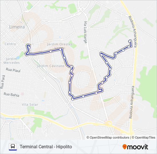 Mapa da linha 08C SANTINA - PARQUE HIPÓLITO VIA SANTA CASA de ônibus