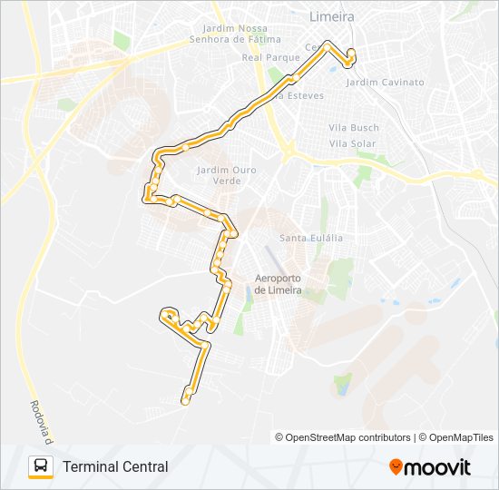 Mapa da linha 400 (RAPIDÃO SUL) PALMEIRA REAL - TERMINAL CENTRAL de ônibus