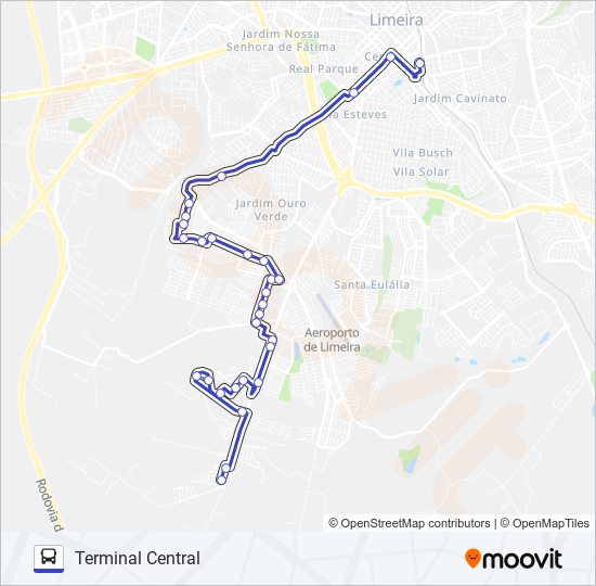 Mapa da linha 400 (RAPIDÃO SUL) PALMEIRA REAL - TERMINAL CENTRAL de ônibus