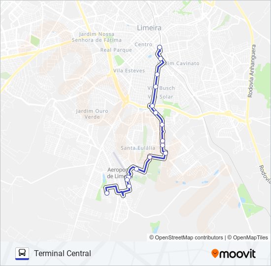 Mapa da linha 420 (RAPIDÃO SUL II) ODÉCIO DEGAN - TERMINAL CENTRAL de ônibus