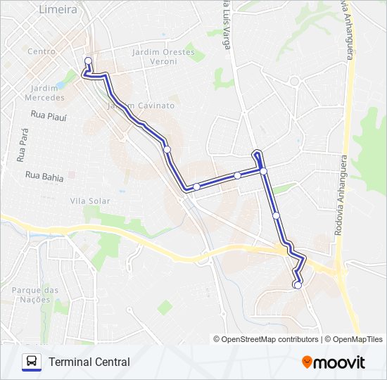 Mapa da linha 440 (RAPIDÃO LESTE II) CAMPO NOVO - TERMINAL CENTRAL de ônibus