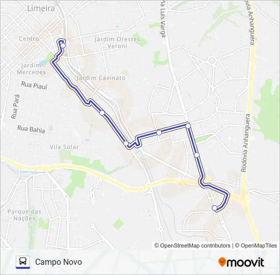 440 (RAPIDÃO LESTE II) CAMPO NOVO - TERMINAL CENTRAL Bus Line Map