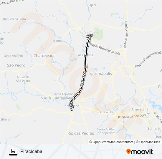 Mapa da linha PIRACICABA - RIO CLARO de ônibus