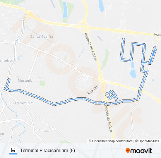 Mapa da linha 0211 UNILESTE / TPI de ônibus