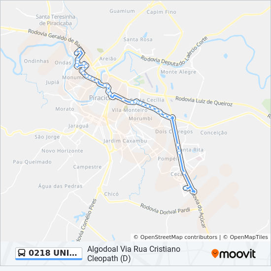 0218 UNIMEP / DIRETO bus Line Map