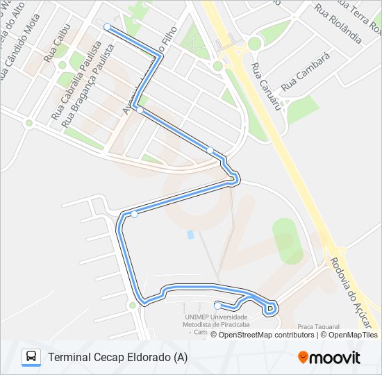 Mapa da linha 0218 UNIMEP / DIRETO de 
