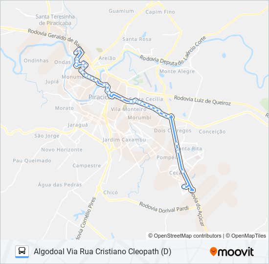 Mapa da linha 0218 UNIMEP / DIRETO de ônibus