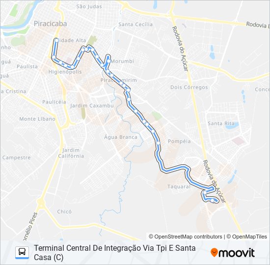 Mapa da linha 0218 UNIMEP / DIRETO de 