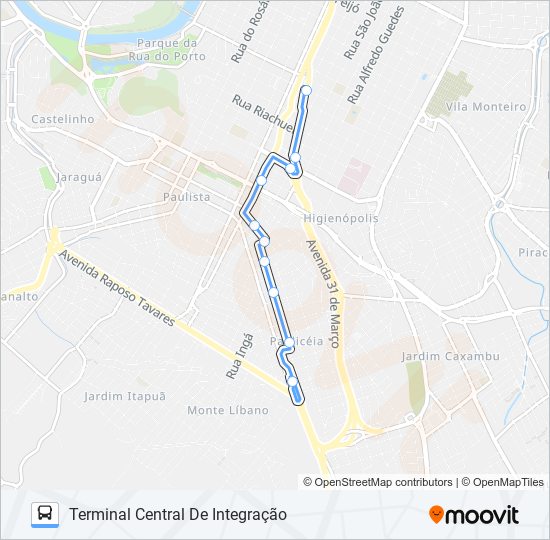 Mapa da linha 0301 PAULICÉIA / TCI de ônibus