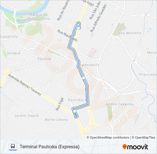 Mapa da linha 0301 PAULICÉIA / TCI de 