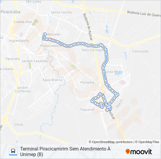 Mapa da linha 0202 ELDORADO / UNIMEP de ônibus