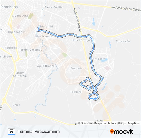 Mapa da linha 0202 ELDORADO / UNIMEP de ônibus