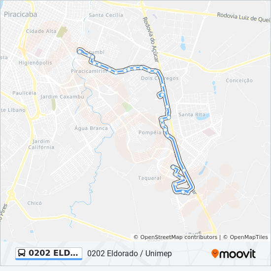 Mapa de 0202 ELDORADO / UNIMEP de autobús