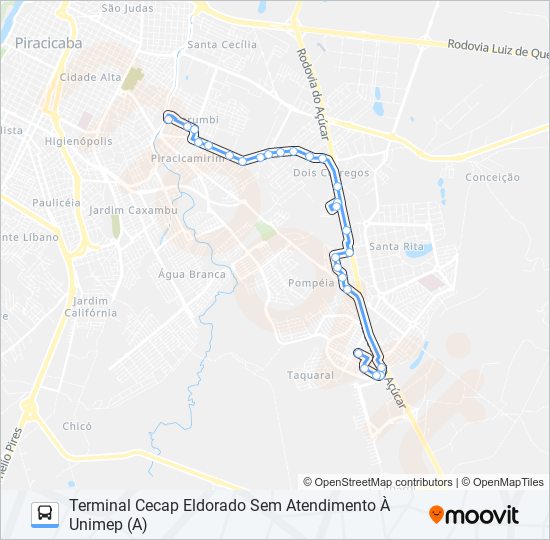 Mapa da linha 0202 ELDORADO / UNIMEP de ônibus