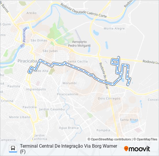 Mapa da linha 0210 UNILESTE / CENTRO de ônibus