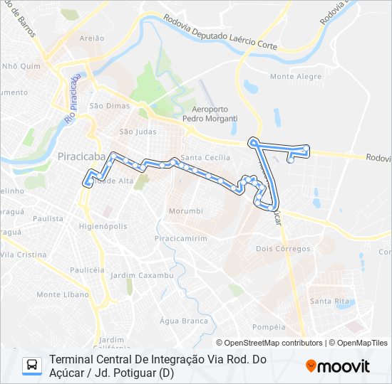 Mapa da linha 0210 UNILESTE / CENTRO de 