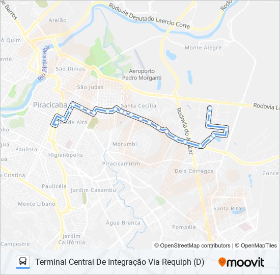 Mapa da linha 0210 UNILESTE / CENTRO de ônibus