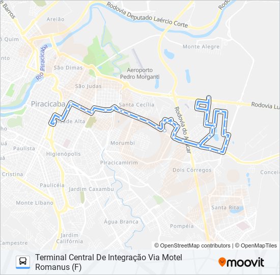 Mapa da linha 0210 UNILESTE / CENTRO de 