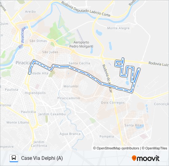 Mapa da linha 0210 UNILESTE / CENTRO de ônibus