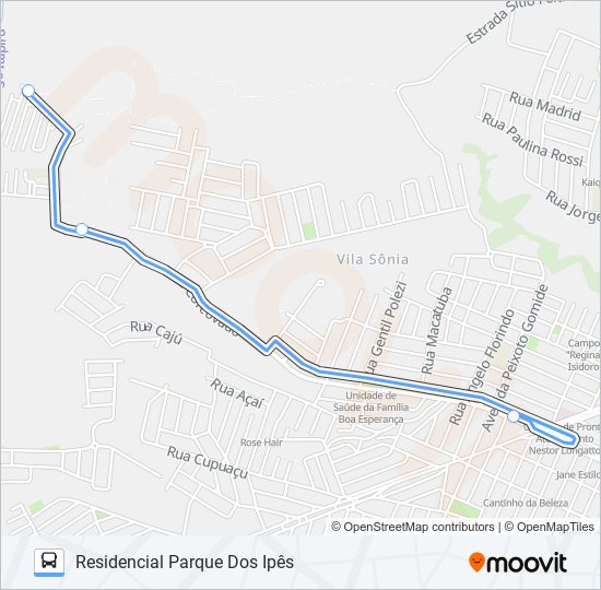 Mapa da linha 0414 RESIDENCIAL PIRACICABA de ônibus