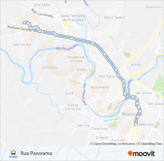 Mapa da linha 0430 PARQUE PIRACICABA / TCI de ônibus