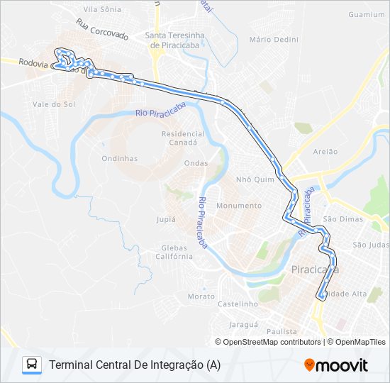 Mapa da linha 0430 PARQUE PIRACICABA / TCI de ônibus