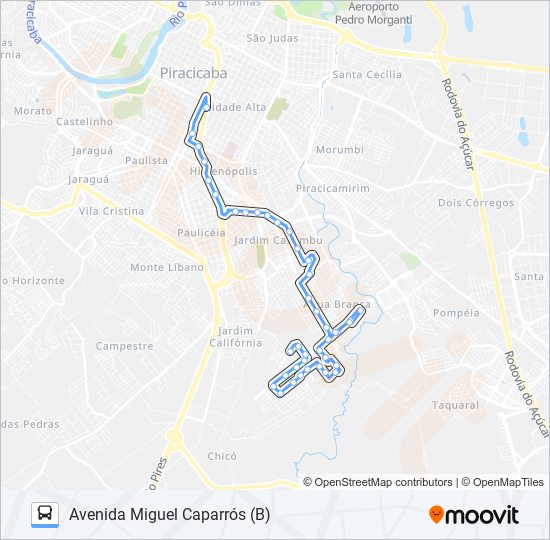 Mapa da linha 0225 PARQUE ÁGUA BRANCA / TCI de ônibus