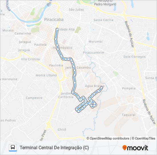 Mapa da linha 0225 PARQUE ÁGUA BRANCA / TCI de ônibus