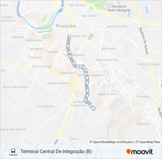 Mapa da linha 0225 PARQUE ÁGUA BRANCA / TCI de ônibus