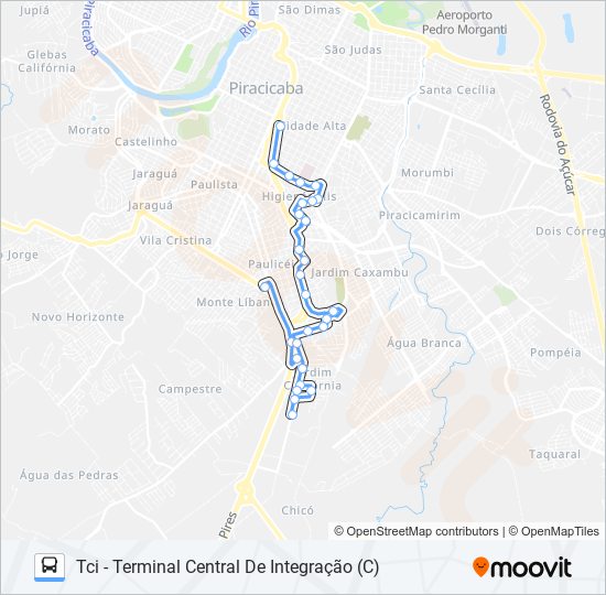 Mapa da linha 0312 HIGIENÓPOLIS - TCI / TPA de ônibus