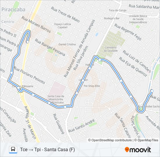 Mapa da linha 0223 PARQUE PEÓRIA / SANTA CASA de ônibus