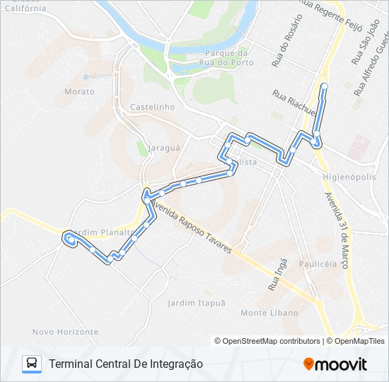 Mapa da linha 0801 SÃO JORGE VIA PRAÇA TAKAKI de ônibus