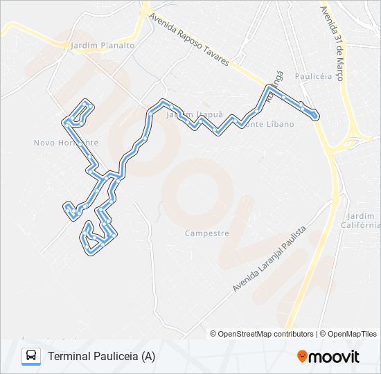 Mapa de 0826 NOVO HORIZONTE - TPA / TSJ de autobús