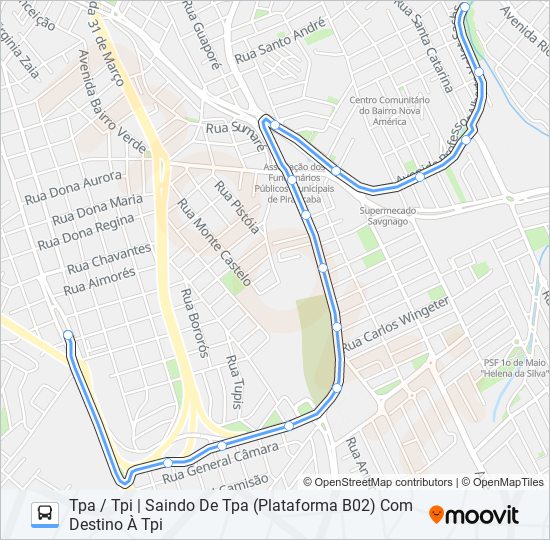 Mapa da linha 1100 PERIMETRAL - TPA / TPI / TVS de ônibus