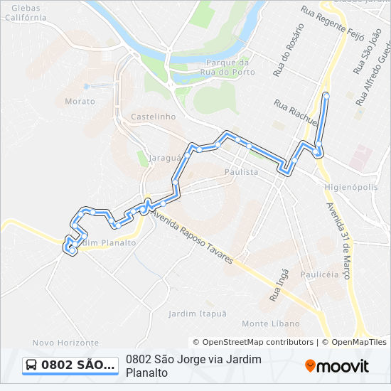 0802 SÃO JORGE VIA JARDIM PLANALTO bus Line Map