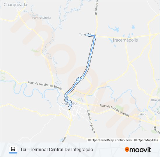 Mapa da linha 0501 TANQUINHO VIA AVENIDA RIO CLARO de ônibus