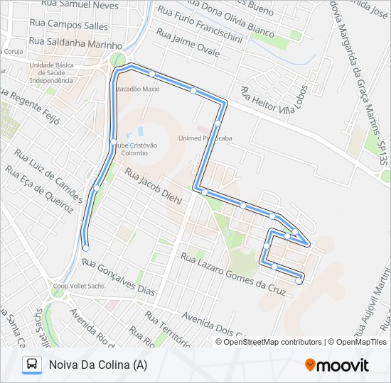 Mapa da linha 0203 NOIVA DA COLINA VIA VILA MONTEIRO de 