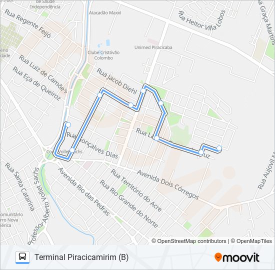 Mapa da linha 0203 NOIVA DA COLINA VIA VILA MONTEIRO de 