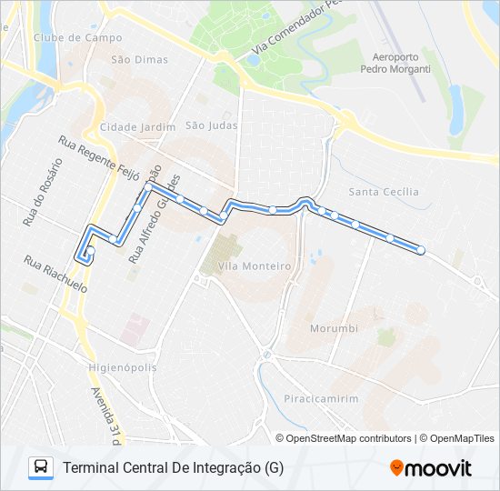 Mapa da linha 0203 NOIVA DA COLINA VIA VILA MONTEIRO de 