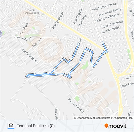 Mapa de 0304 MONTE LÍBANO VIA RUA JOÃO GIMENEZ de autobús