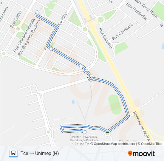 Mapa da linha 0216 UNILESTE / CECAP VIA SÃO FRANCISCO de ônibus