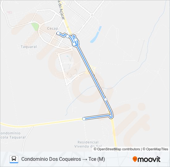 Mapa da linha 0216 UNILESTE / CECAP VIA SÃO FRANCISCO de 