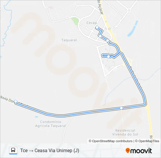 0216 UNILESTE / CECAP VIA SÃO FRANCISCO  Line Map