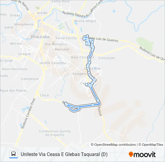 0216 UNILESTE / CECAP VIA SÃO FRANCISCO  Line Map