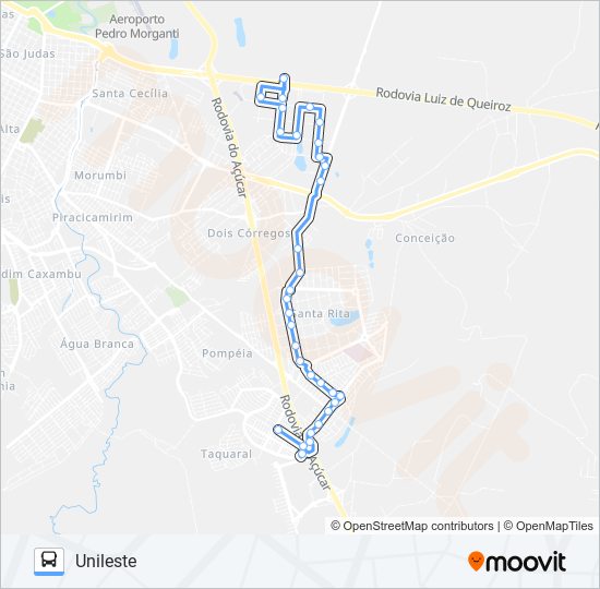 Mapa da linha 0216 UNILESTE / CECAP VIA SÃO FRANCISCO de ônibus