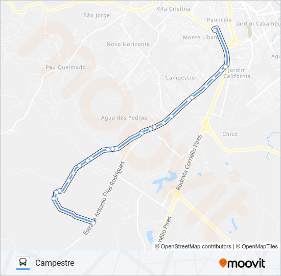 Mapa de 0309 CAMPESTRE VIA AV. LARANJAL PAULISTA de autobús