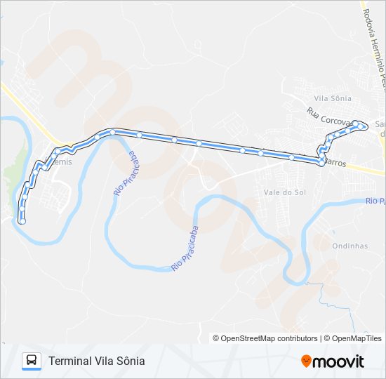 Mapa da linha 0400 ÁRTEMIS / TVS VIA PARQUE PIRACICABA de 